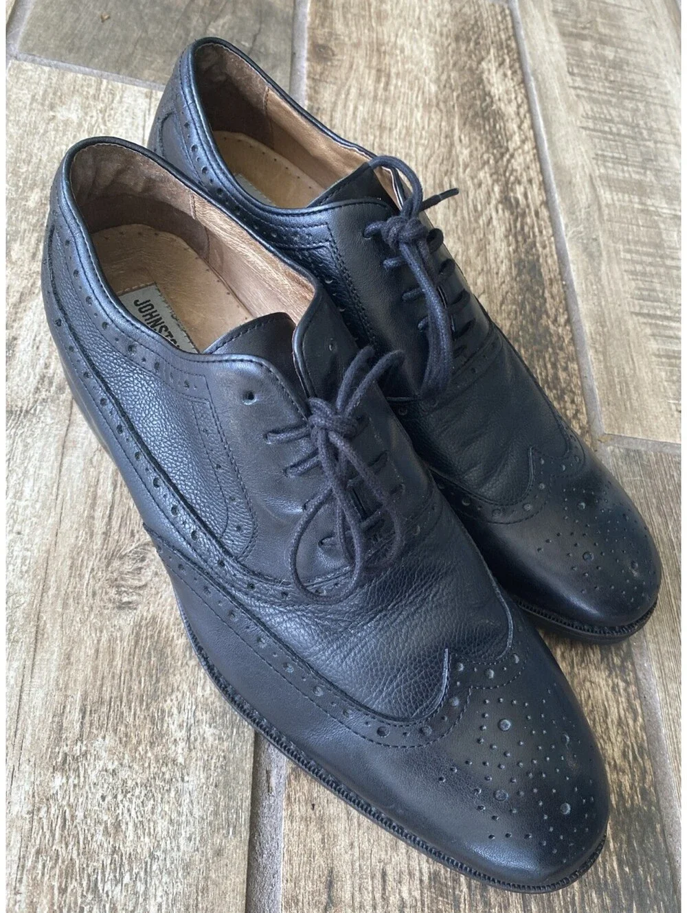 Johnston & Murphy Mens Black Leather Wingtip Dress Shoes 8.5M